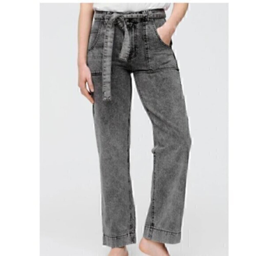 Forever 21 High Rise Straight Leg Jeans Women 29 Black Grunge Belted Utility Y2K